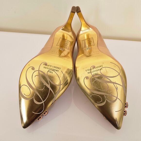 Ted Baker Pink Gold Iridescent Leather Heels Rhinestones Women's Size EU 37 6.5 - Picture 9 of 10
